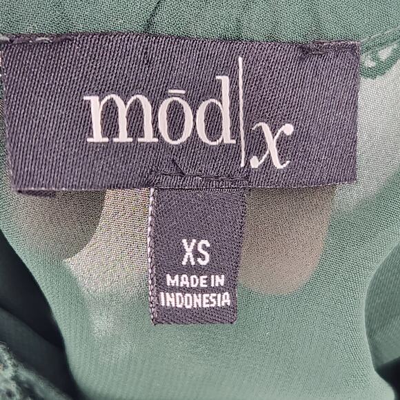 Mod X Evergreen Mesh Ladder Lace Sleeve Keyhole Back Tiered Tulle Top Women's XS - Picture 3 of 12